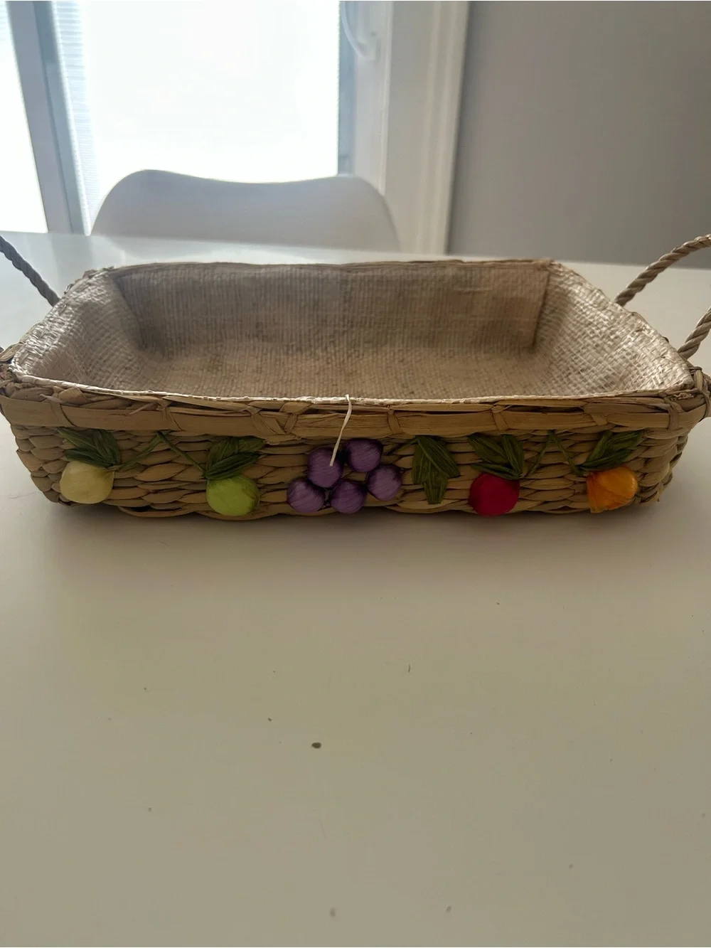 Vintage hand Woven Fruit Accent Serving Tray casserole carrier in Natural Beige
